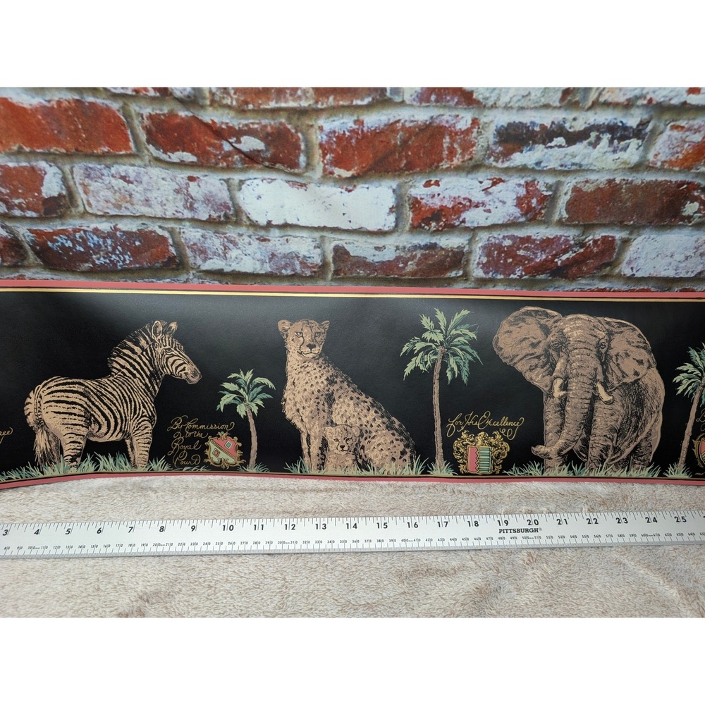 York Safari Animal Wall Border Black Zebra Cheetah Elephant SC6625B 5 Yards